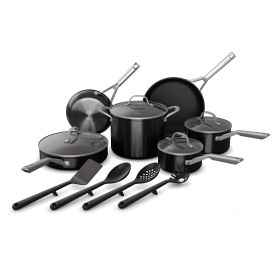 Foodiâ„¢ NeverStickâ„¢ Essential 14-Piece Cookware Set, guaranteed to never stick (Color: Black)